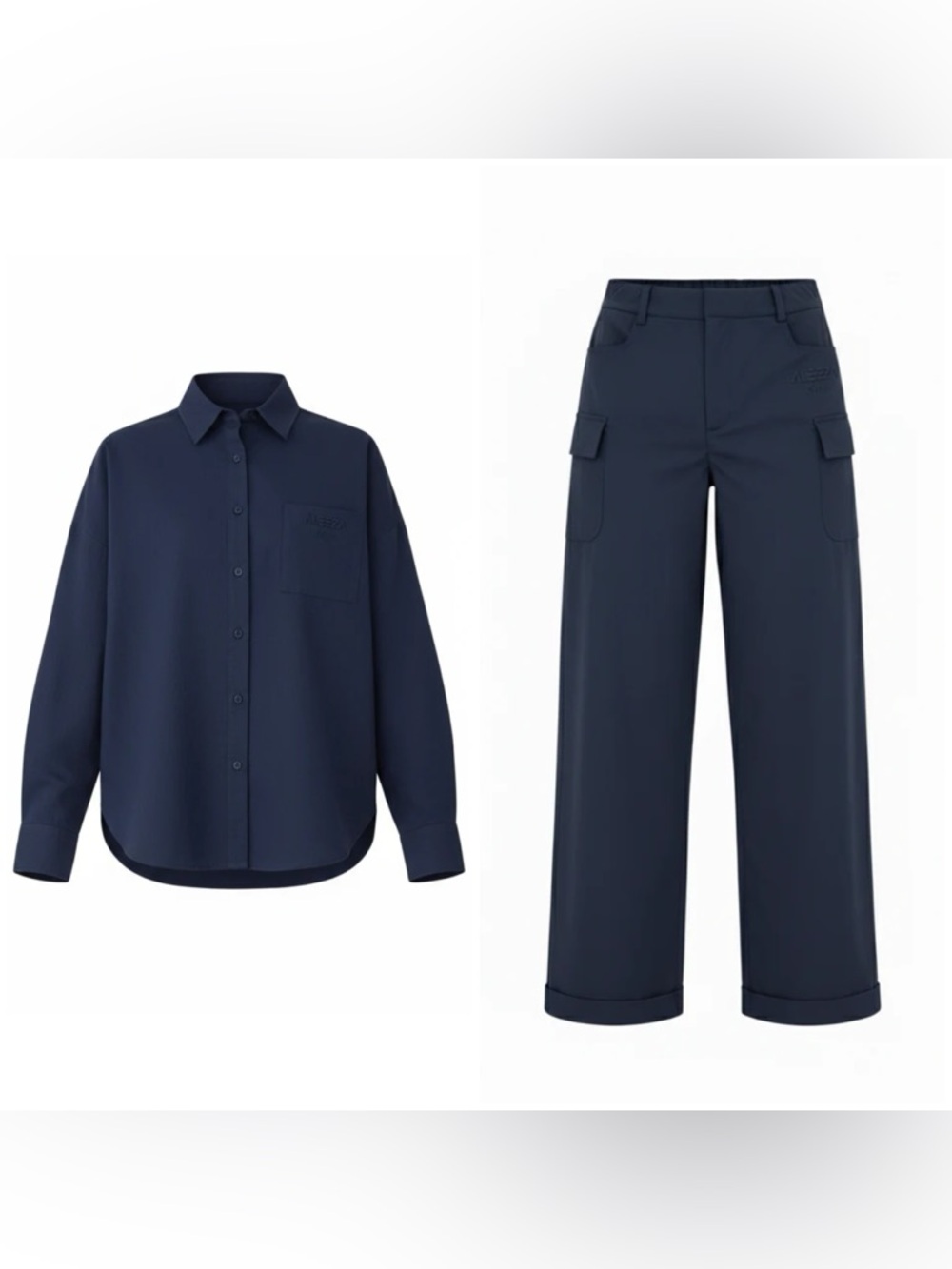 [NWT] $298 ALEEZA PARIS Set of Urban Pants and Blouse in Navy. Small